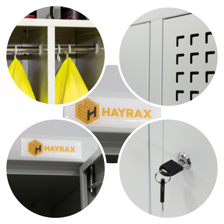 Szafka BHP 2-drzwiowa z podziałem HAYRAX szara 80×50×180 cm | HRX0001-80