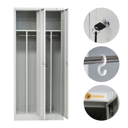 Szafka BHP 2-drzwiowa z podziałem HAYRAX szara 60×50×180 cm | HRX0003-60