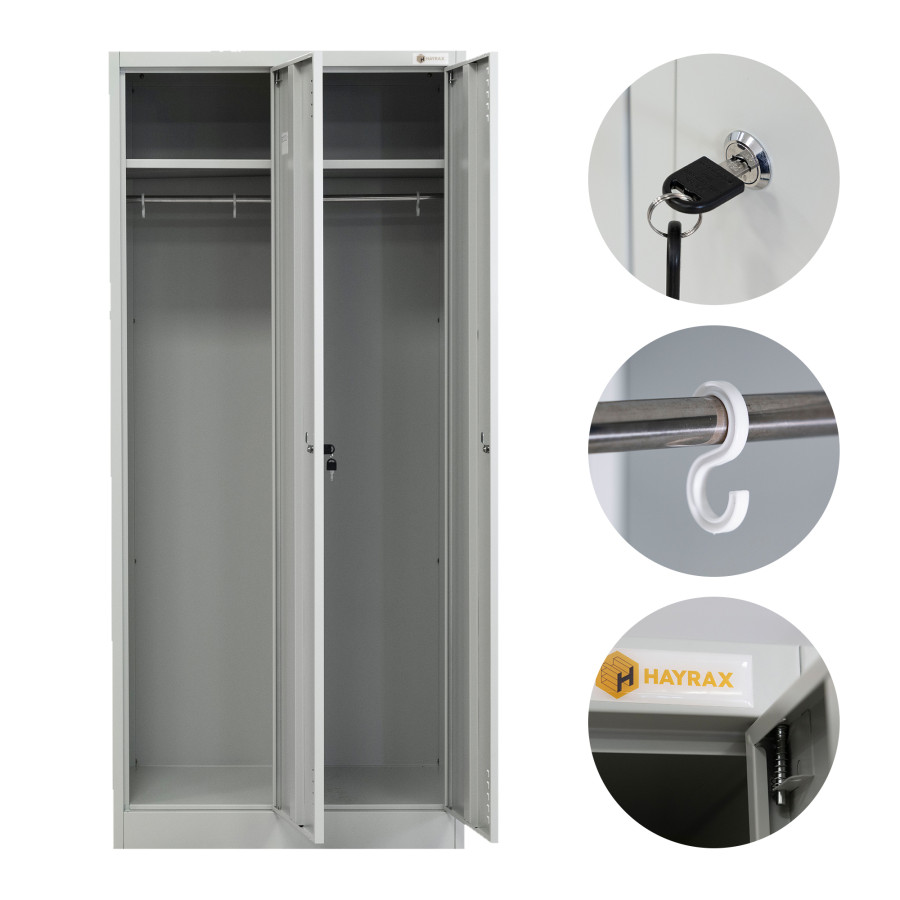 Szafka BHP 2-drzwiowa HAYRAX szara 80×50×180 cm | HRX0002-80