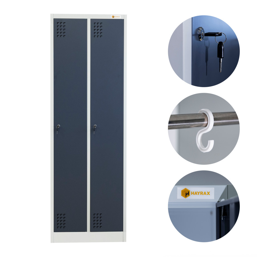 Szafka BHP 2-drzwiowa HAYRAX szara/grafit 60×50×180 cm | HRX0005-60