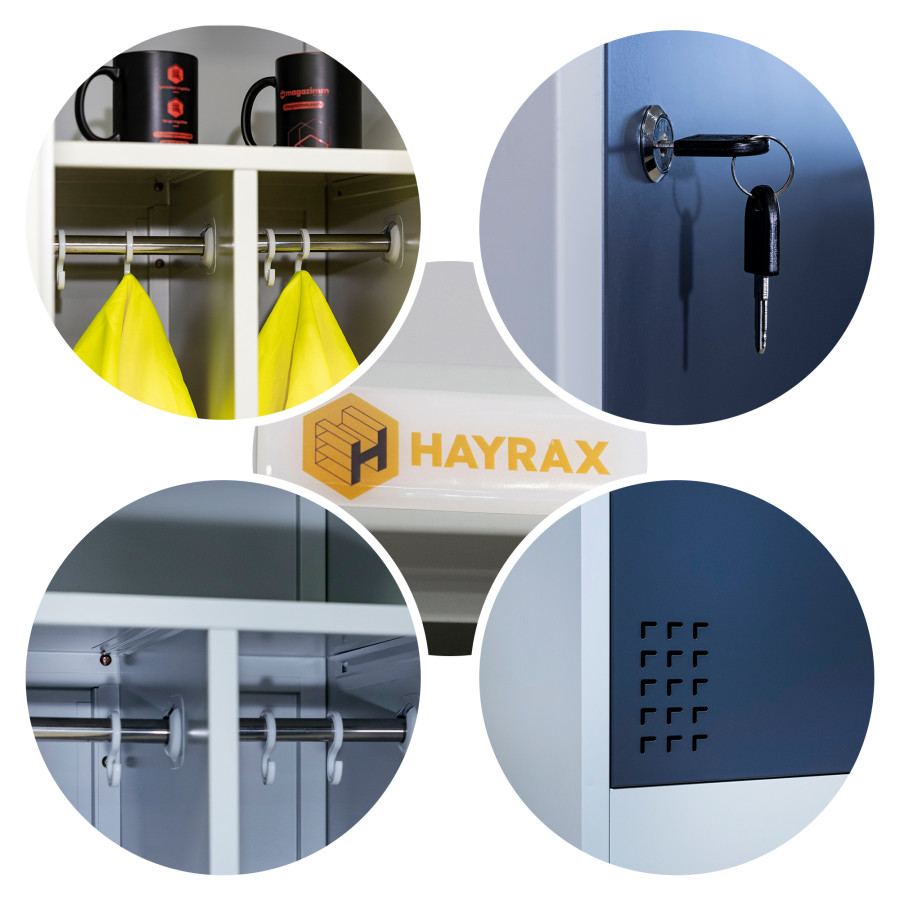 Szafka BHP 2-drzwiowa z podziałem HAYRAX szara/grafit 60×50×180 cm | HRX0006-60