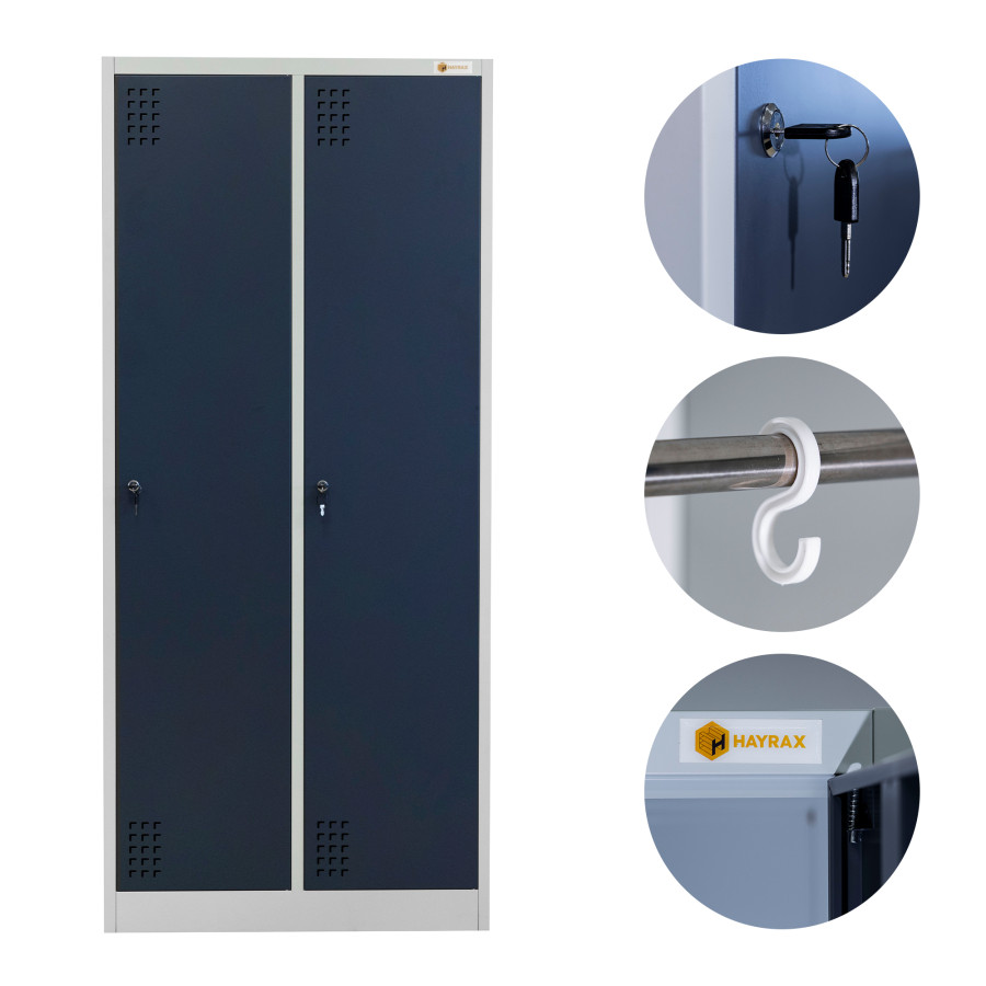Szafka BHP 2-drzwiowa HAYRAX szara/grafit 80×50×180 cm | HRX0007-80